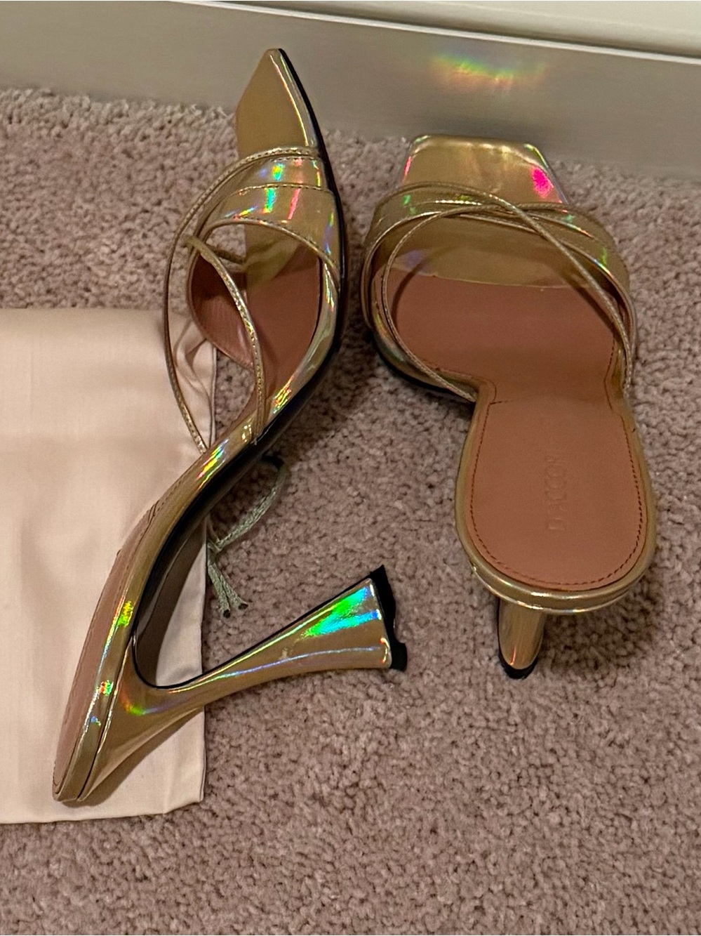D’Accori Metallic Gold High-Heel Slide Sandals - Picture 2 of 5